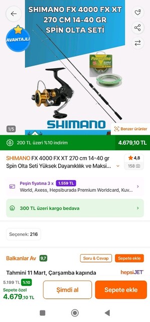 Shimano XT 270cm Fx4000 14-40g Spin Olta Seti