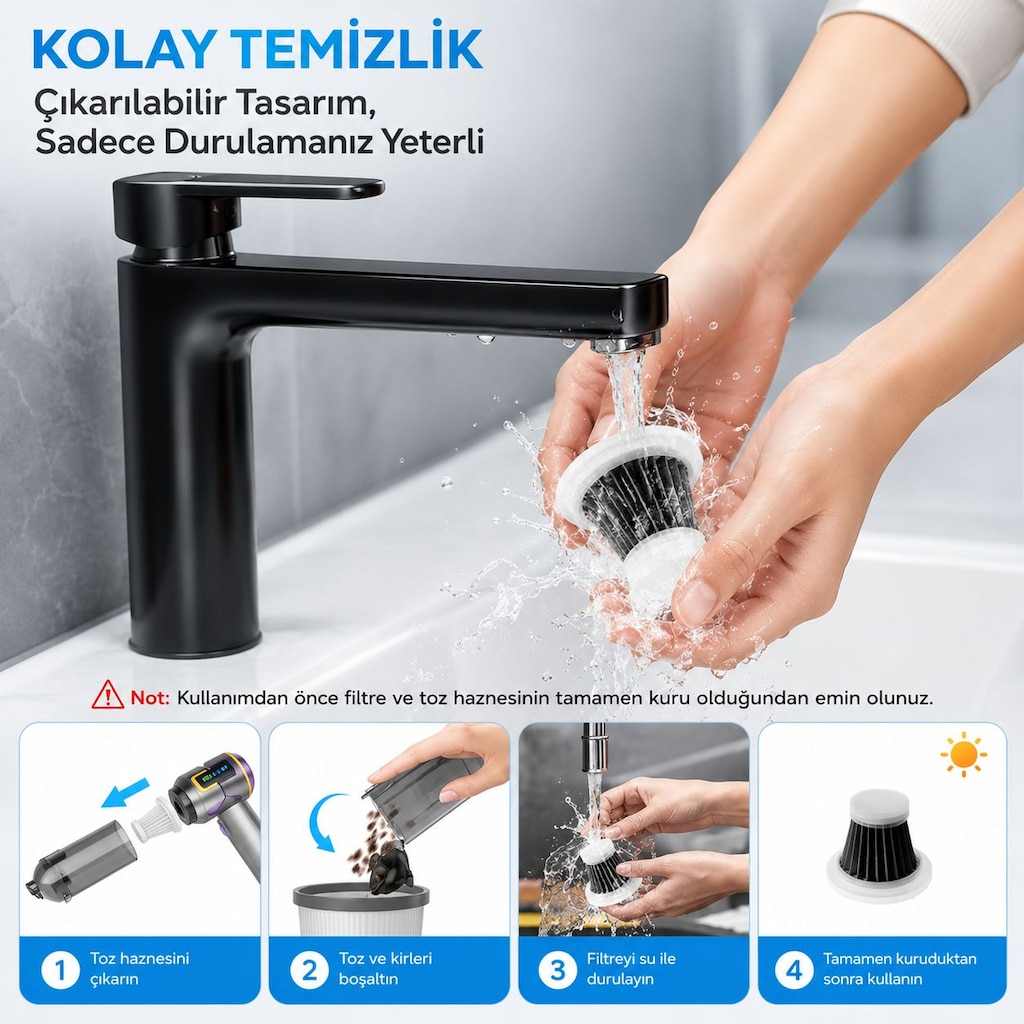 Orijinal 20.000PA Şarjlı Araç Süpürgesi Göstergeli 100W Süper Güç - 11