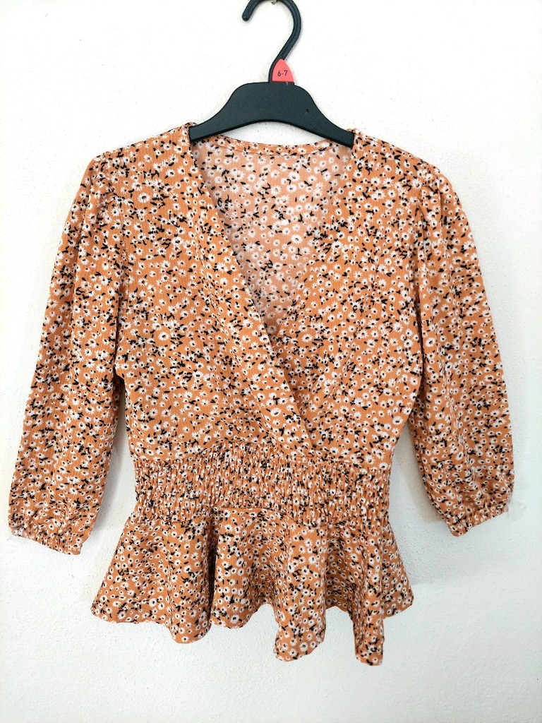 Kruvaze Yaka Gipeli Desenli peplum Bluz - 2