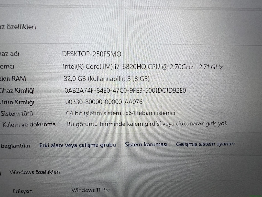 LENOVO THİNKPAD İ7 6. NESİL İŞLEMCİ 32 GB RAM 256 M2SSD - 4