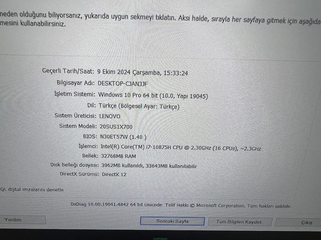THİNKPAD İ7 10. NESİL 32 GB RAM 1 TB M2SSD QUADRO T2000 - 8