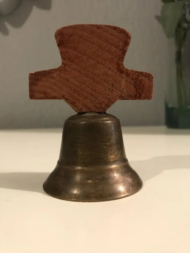 Antika Ahşap Saplı Fransız Bronz Çan - 5
