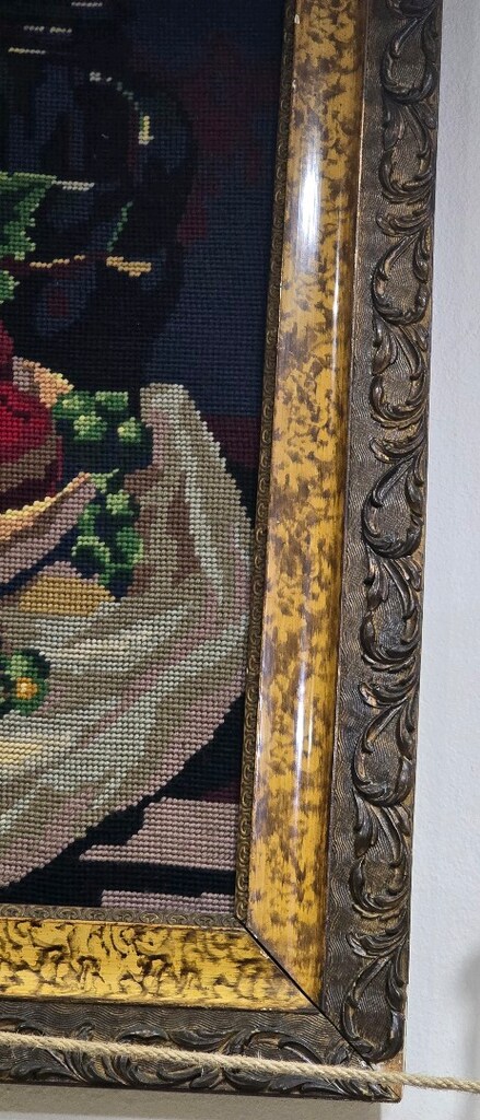 Vintage El İşçiliği Goblen / Meyveli Natürmort 69X60 cn Ahşap Çerceve - 4