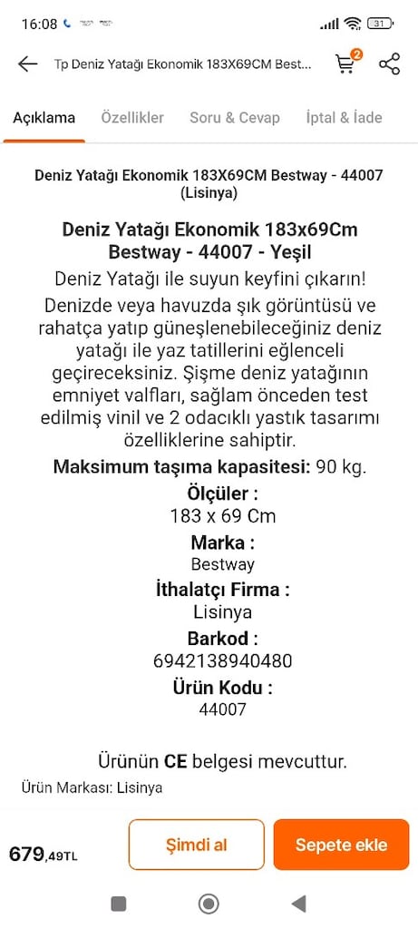 Bestway şişme deniz yatağı - 2