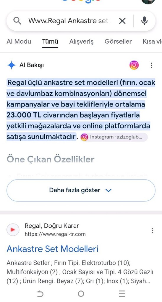 REGAL Ankastre Ocak Fırın Davlumbazı.Set Halinde .23.000 TL - 2