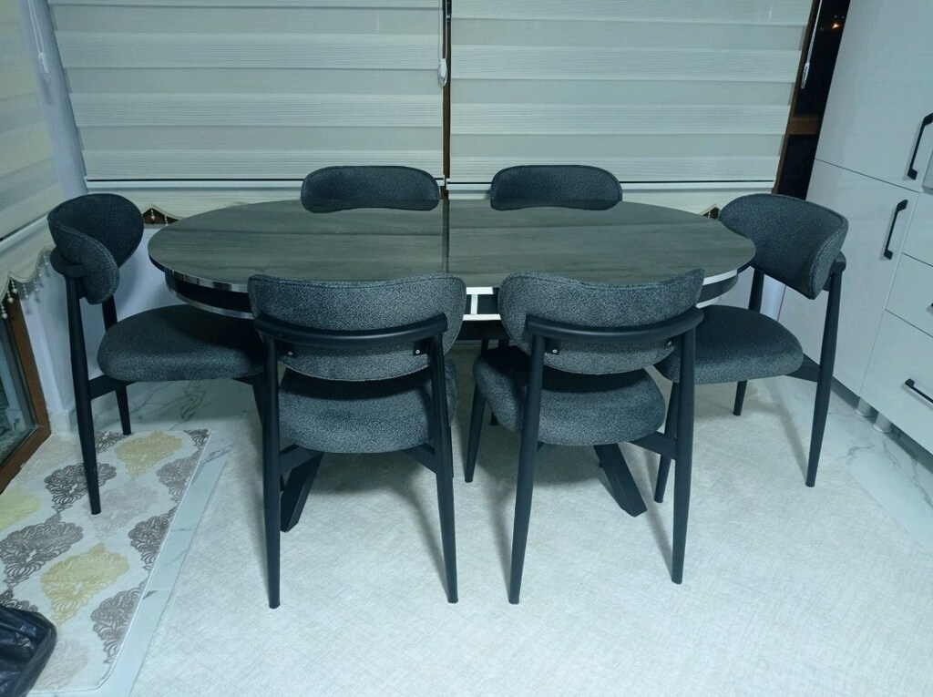6 kişilik metal polo sandalyeli lüks yemek masası takımı - 2