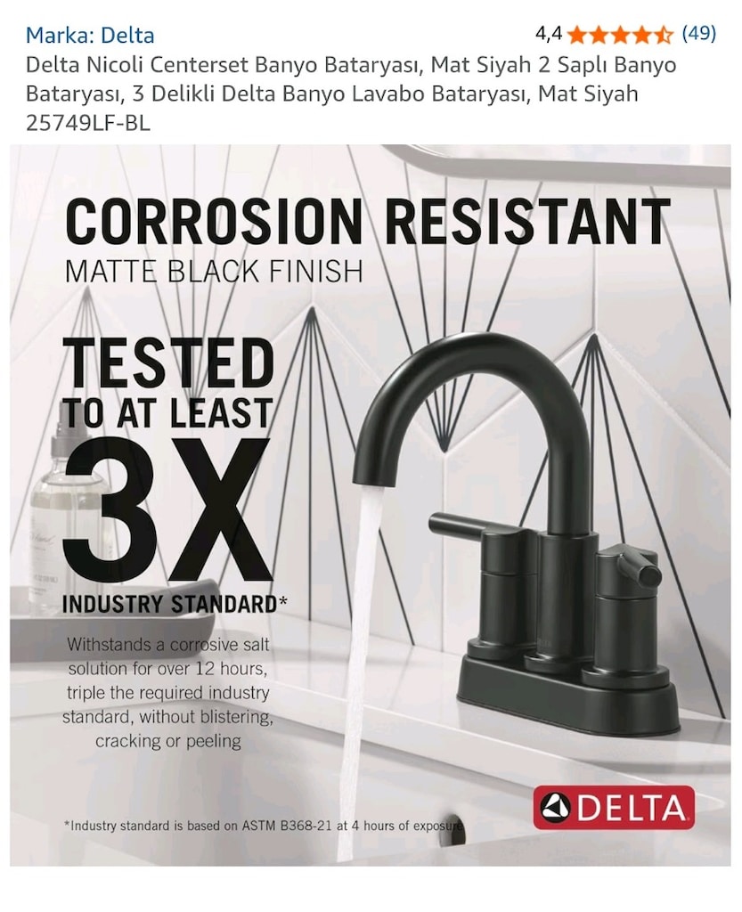 Delta Nicoli 25749LF-BL Mat Siyah Lavabo Bataryası (ABD Markası) - 5