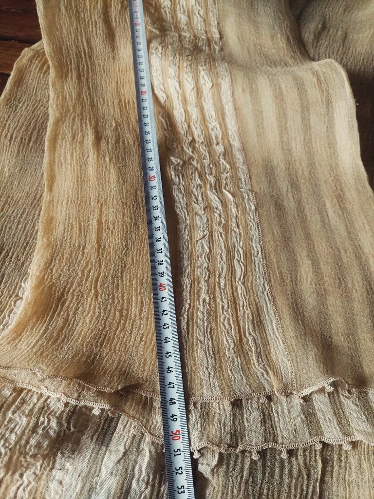 ANTIKA GELIN GOMLEK HAS SARI IPEK KETEN TEZGAH DOKUMA YAKA ACILMAMIS - 8