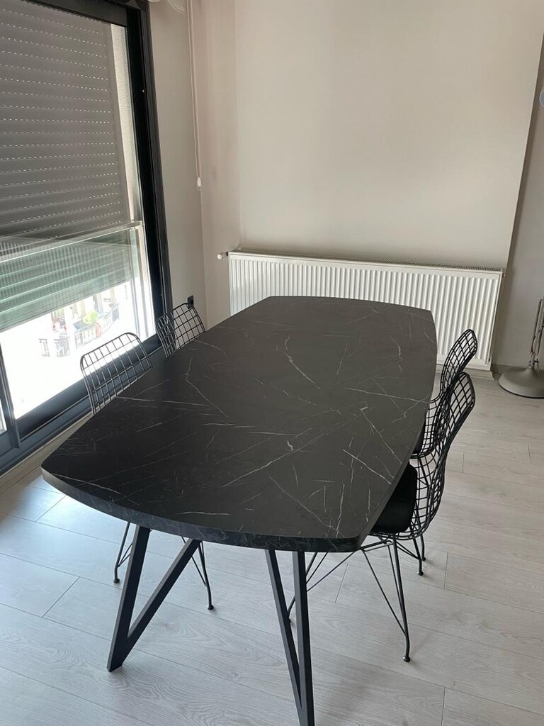 Vivense 180x95 cm Siyah Mermer Desenli Yemek Masası + 4 Sandalye - 7