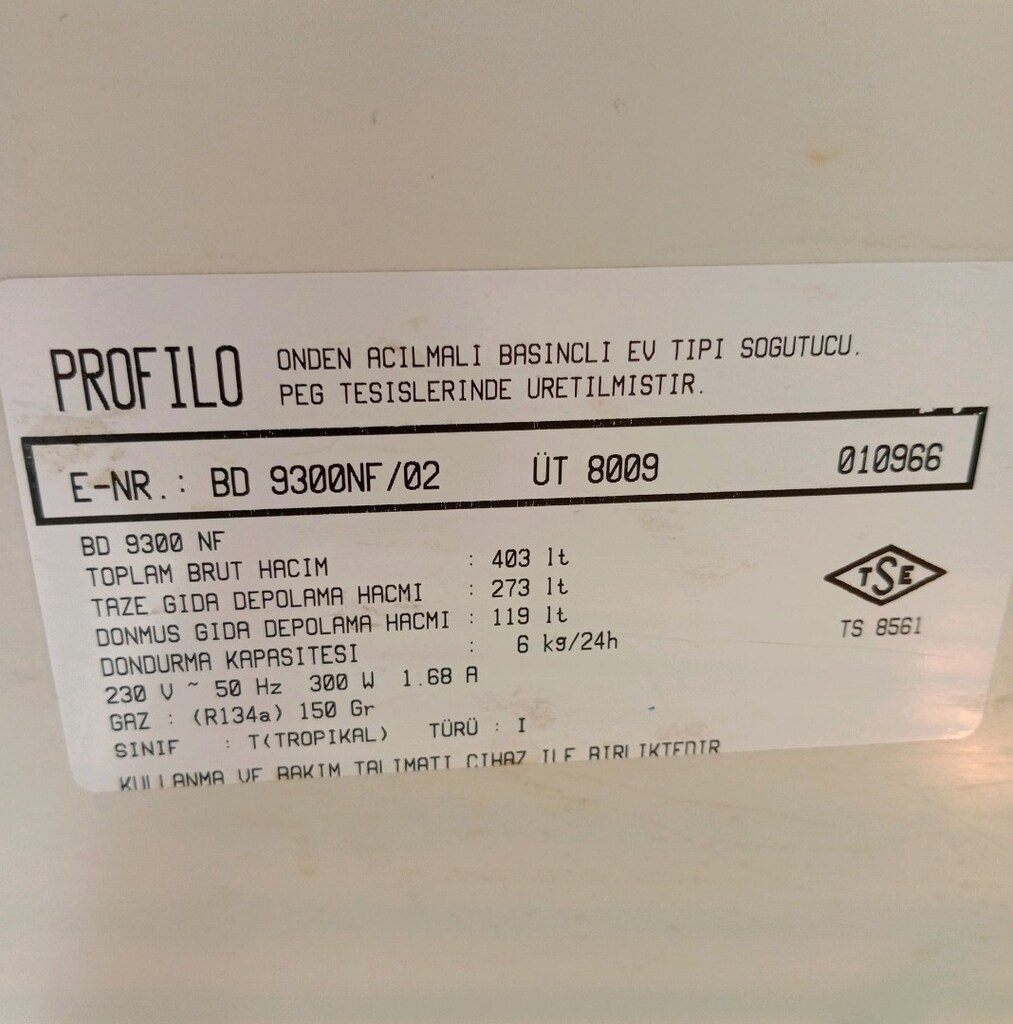 Profilo 403 Litre No frost Buzdolabı temiz sağlam - 9