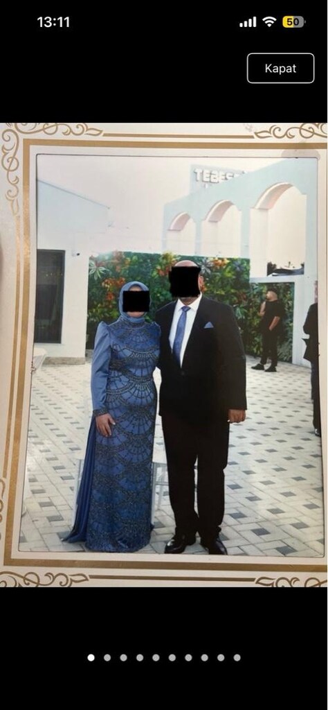 Mavi Saten Uzun Elbise - 2