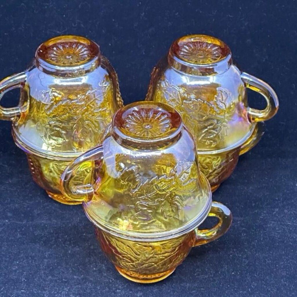 ANTİKA! CARNİVAL GLASS ( Karnaval Glass ) AMERİKAN Çay Fincan Takımı - 8