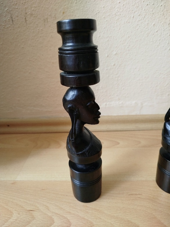 Antika El yapımı Ahşap Mumluk boy 25 cm Afrika'dan alındı iki adet - 11