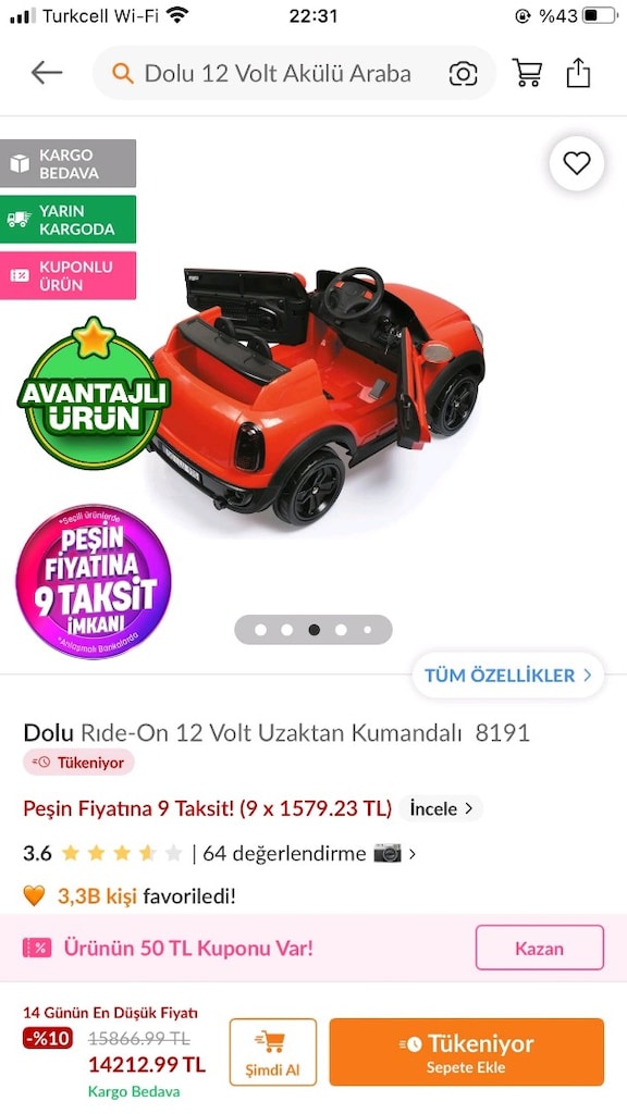 Dolu kırmızı Akülü araba - 10
