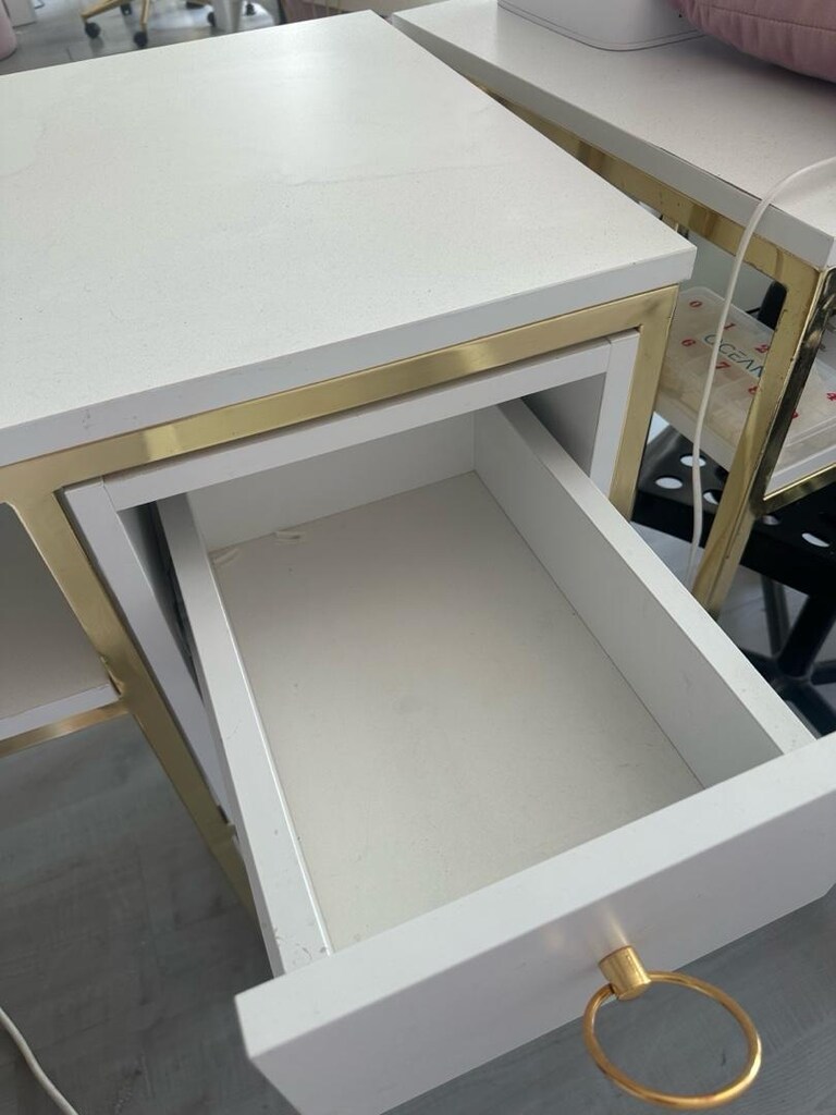Şık Tasarımlı Beyaz/Gold Manikür / Çalışma Masası - 2