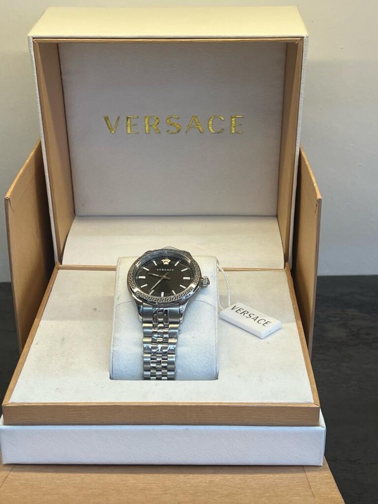 Sıfır Jelatinli Versace Çelik Saat - Safir Cam (Gümüş/Siyah)