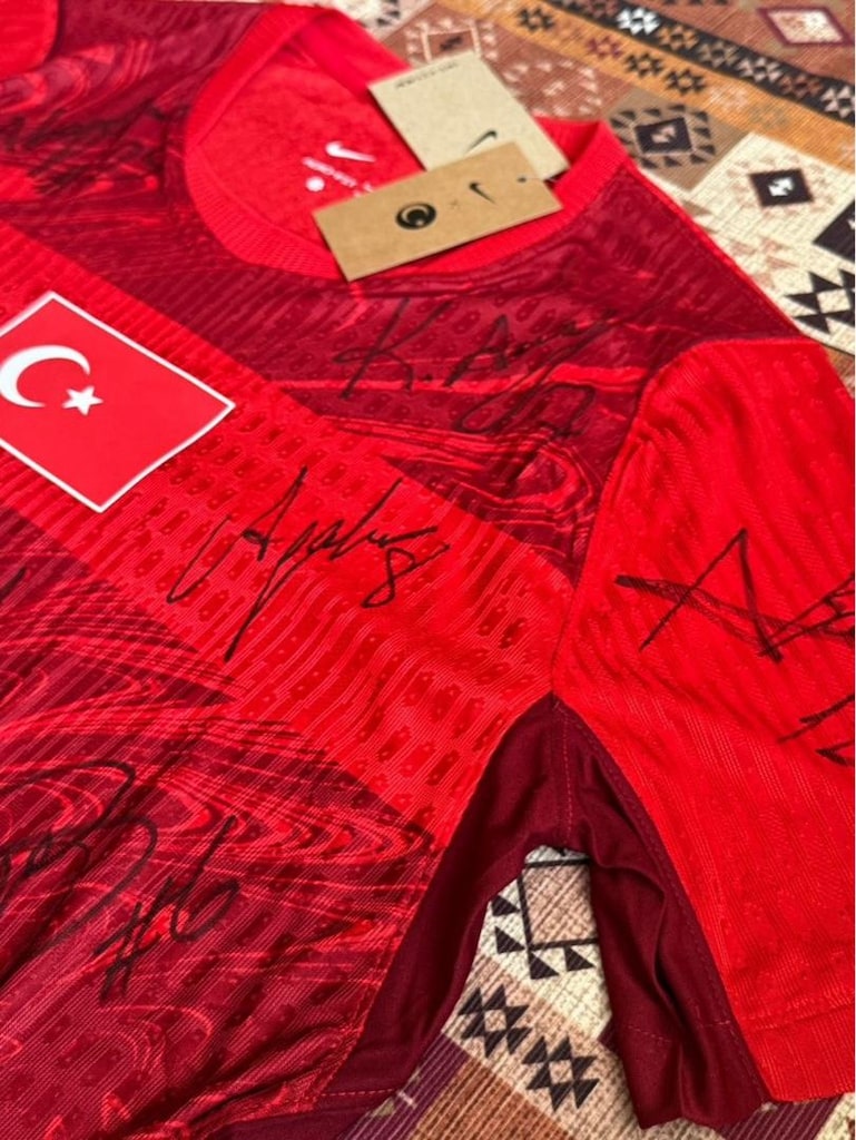 kırmızı türkiye milli takım imzalı futbol erkek unisex forması - 5