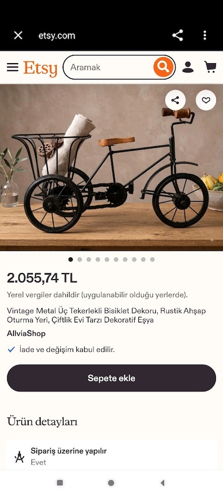Vintage Metal Üç Tekerlekli Bisiklet Dekoru, Rustik Ahşap Oturma Yeri - 4