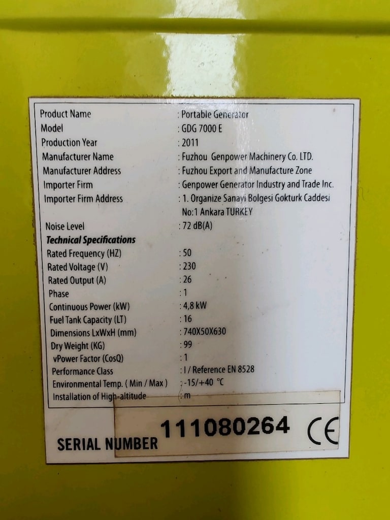 Genpower 7000e Disel jeneratör monofaz 230v az kullanılmış - 6