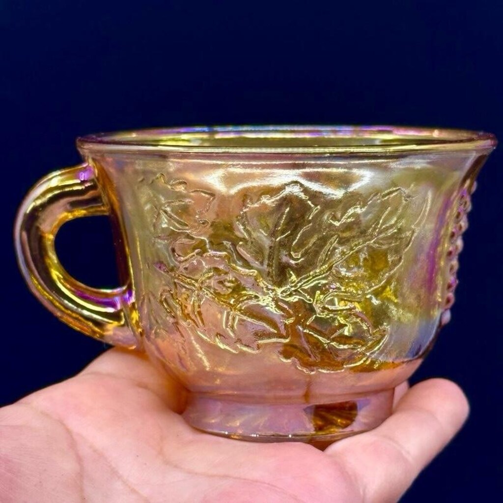 ANTİKA! CARNİVAL GLASS ( Karnaval Glass ) AMERİKAN Çay Fincan Takımı - 7