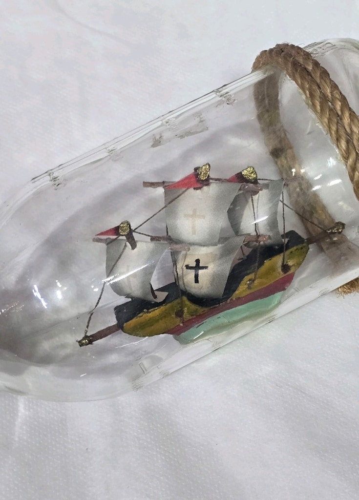 Vintage Çam Şişe İcinde Dekoratif Yelkenli Maket Gemi - 2