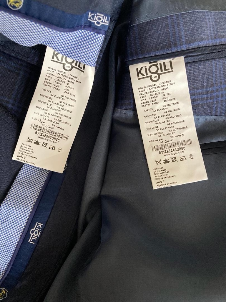 Kiğılı Sıfır Etiketli %88 yün Lacivert Ekose Takım Elbise - 4