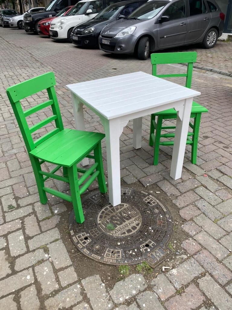 Yeşil sandalye köy sandalyesi telli sandalye 2 li yeşil takım - 2