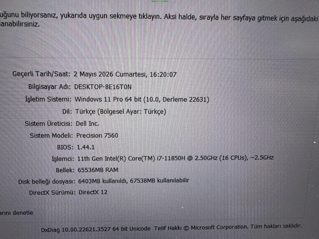 DELL İ7 11. NESİL 64 GB RAM 512 NVME QUADRO A3000 - 7