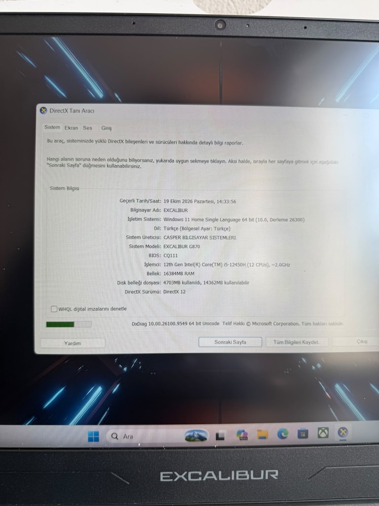 Casper Excalibur G870 i5-12450H RTX 4060 16GB 512GB Kutulu Faturalı - 9