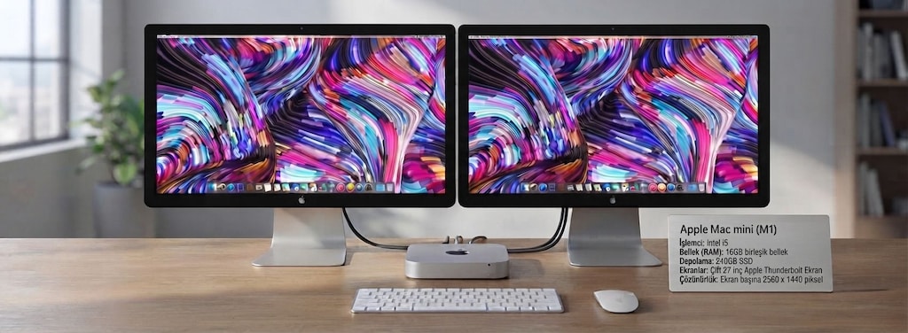 apple 27 ınc display 2cift monıtor 2k desteği ve 2014 i5 mac mını