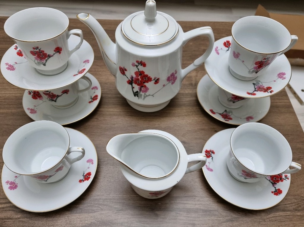 Vintage Çiçek Motifli 6 Kişilik Porselen Kahve/Çay Takımı - 2