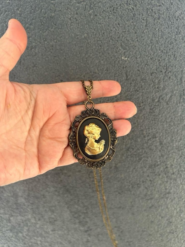 siyah altın Vintage Cameo takı seti - 4