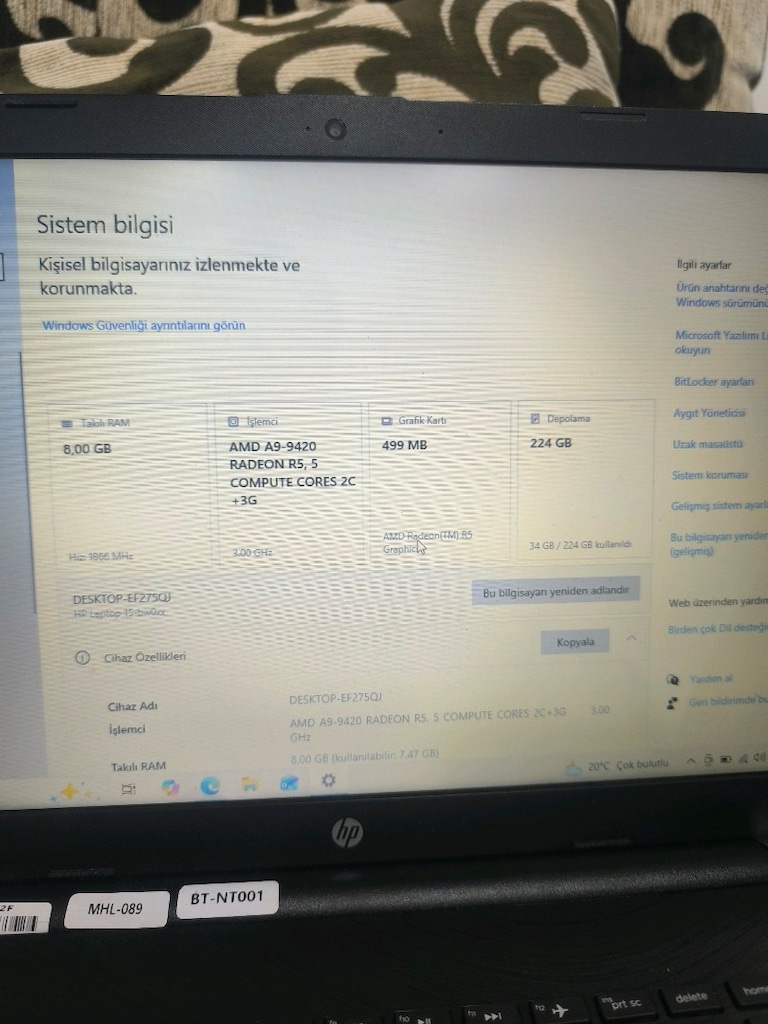 A9 işlemci 8 GB DDR4 RAM 256 GB SSD 2 GB ekran kartı batarya Sıfır - 3
