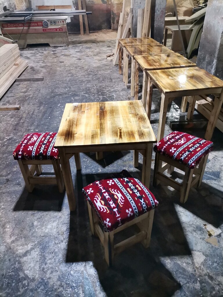 Ahşap tabure sehpa60*60 takımı - 4