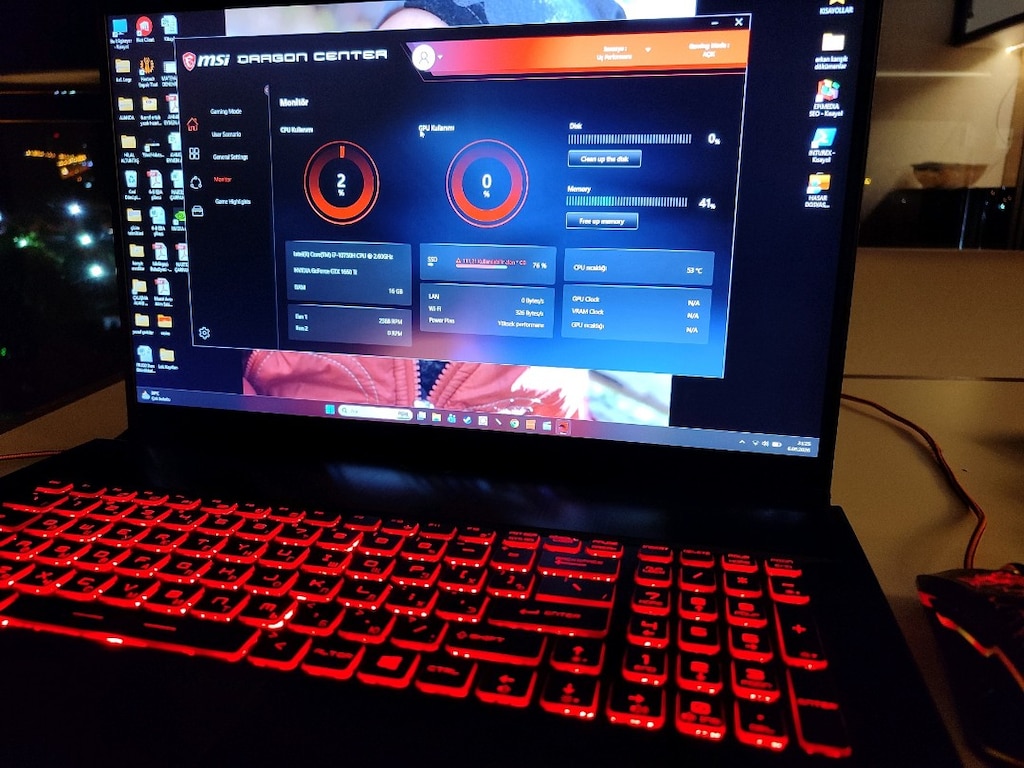 MSI GF75 CORE İ7 10750H 2.6GHZ-16GB RAM-512GB SSD-17.3''-GTX1660Ti 6GB