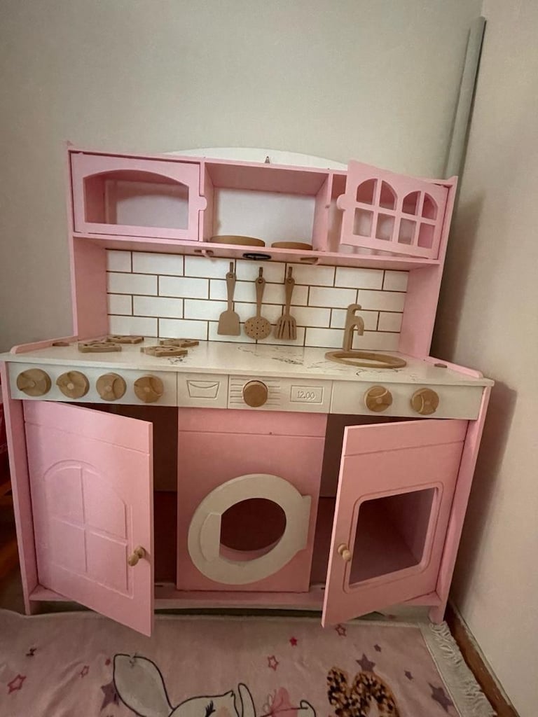 Büyük Ahşap Çocuk Oyun Mutfağı – Pembe - 2