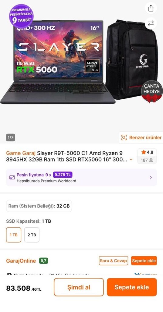 Slayer Ryzen 9 RTX 5060 sıfır laptop - 6