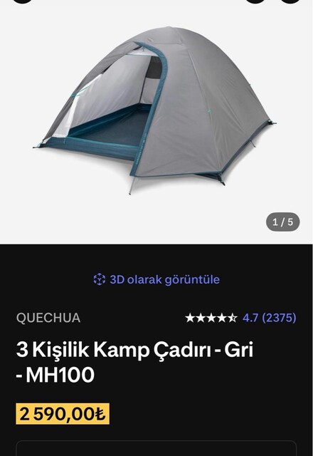 Decathlon Quechua 3 Kişilik Çadır