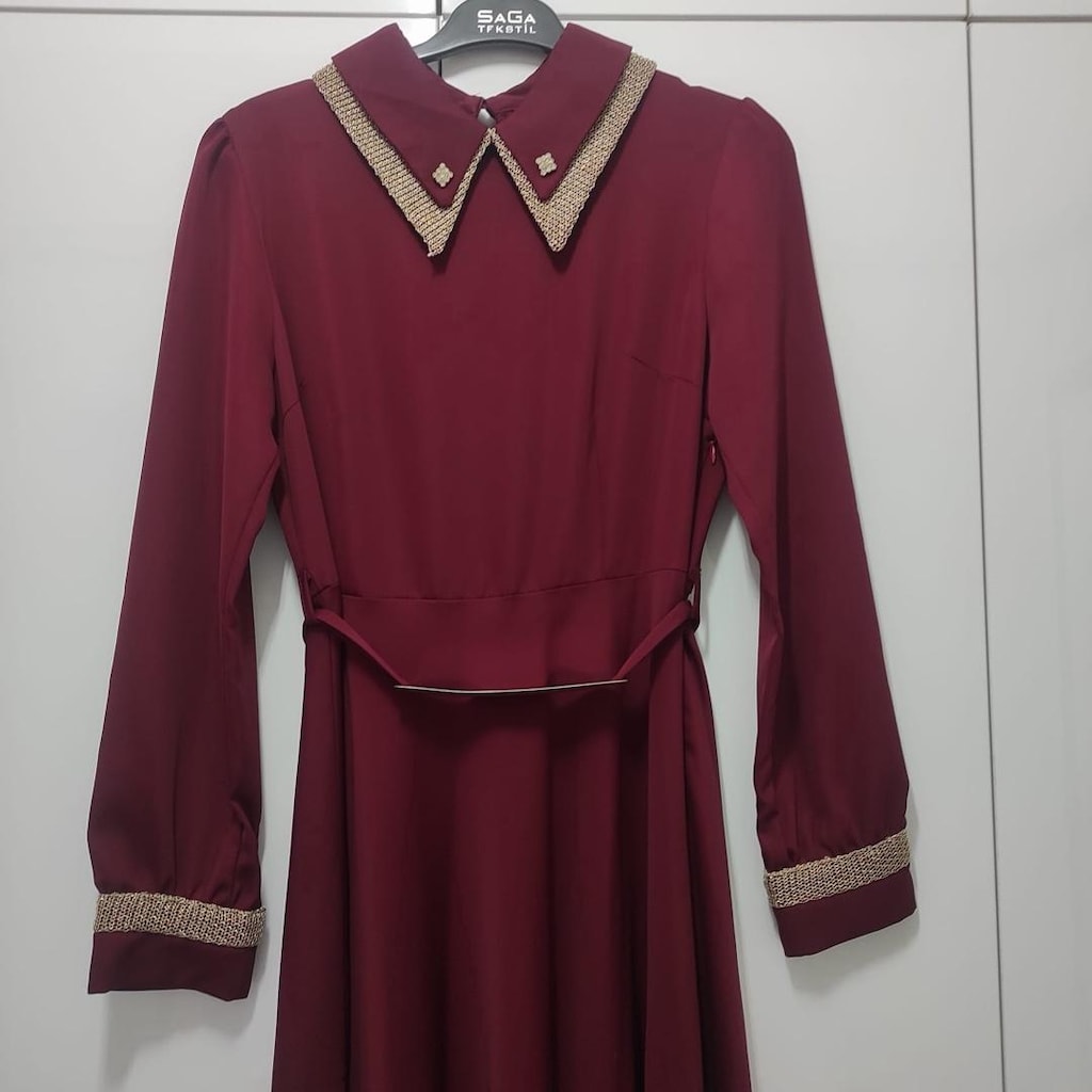 Bordo Tesettür Elbise