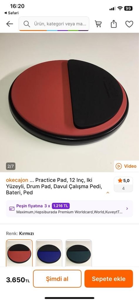 Practice Pad, 12 İnç, İki Yüzeyli, Drum Pad Çalışma ve Susturucu Ped - 4