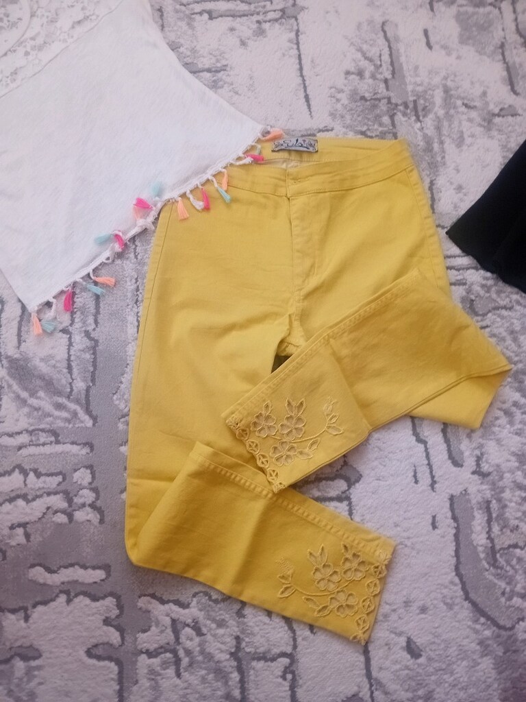 keten kot yuksel bel pantolon ve puskullu buluz - 3