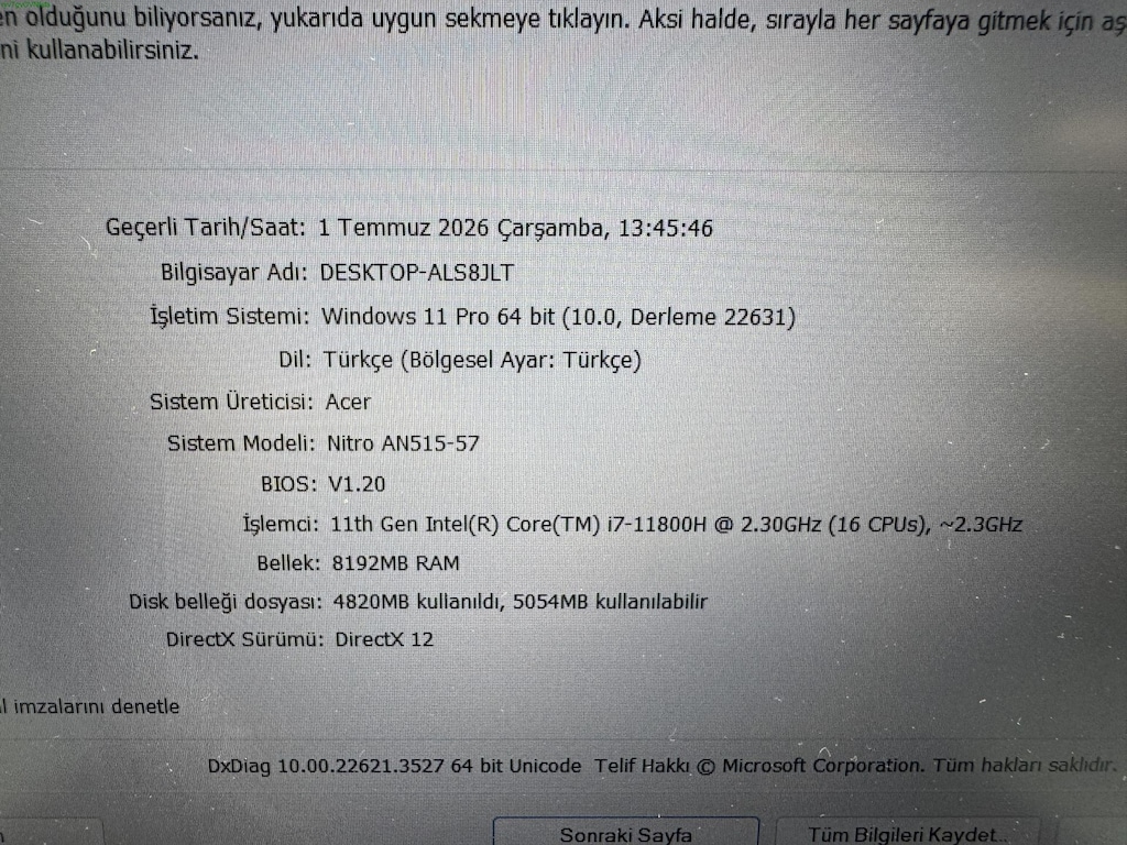 ACER NİTRO i7 11. İŞLEMCİ 8 GB RAM 512 M2SSD RTX 3060 - 7