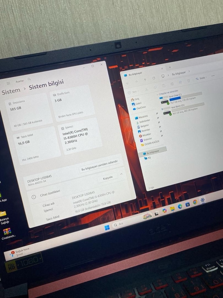 ACER NİTRO GAMİNG-16GB DDR4-i5 8300H-GTX 1050-SSD+HDD-BATARYALI-LAPTOP - 3