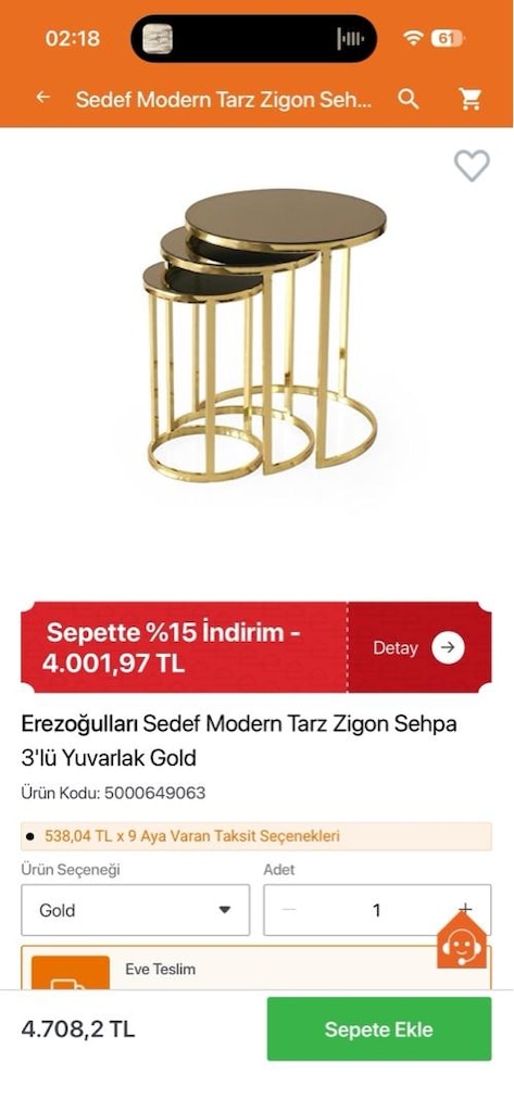 İmalattan Halka: Lüks Gold Kaplama Zigon Sehpa Takımı - En Uygun Fiyat - 2