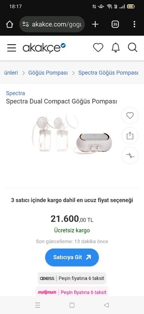 Anne Süt sağma makinesi Spectra Dual Compact