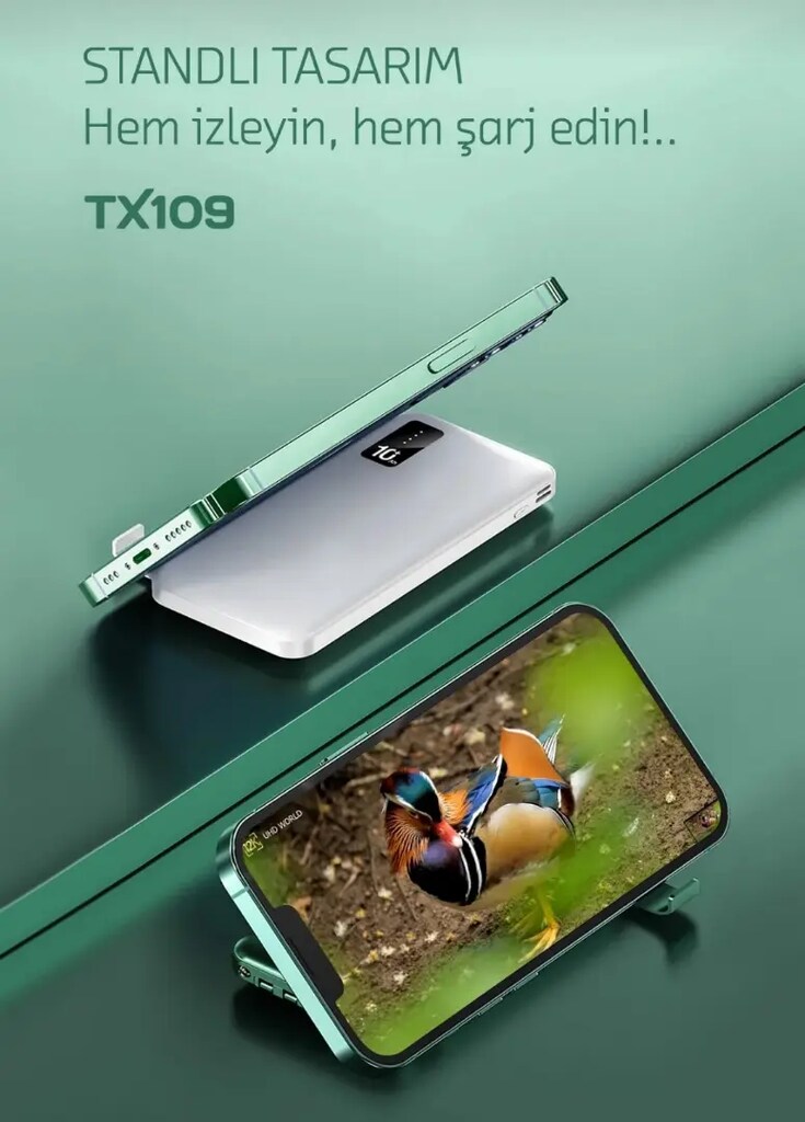 10.000 mAh Kablolu Dijital Göstergeli Powerbank Şarj Cihazı Şarj Aleti - 5