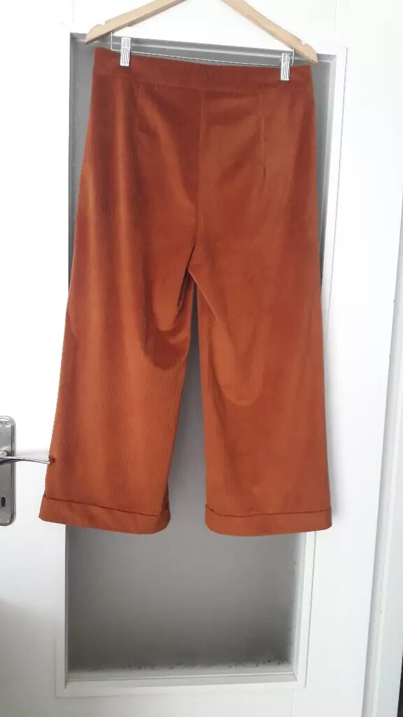 Taba rengi fitilli bol paça süvet pantolon - 2