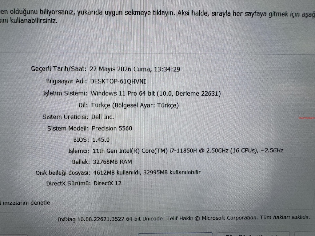 DELL PRECİSİON WORKSTATİON İ7 11. NESİL 32 GB RAM 512 NVME - 6
