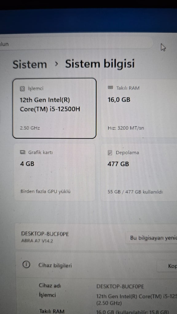 MONSTER ABRA A7 V14.2 17,,3 EKRANLI 3050Tİ LAPTOP - 9