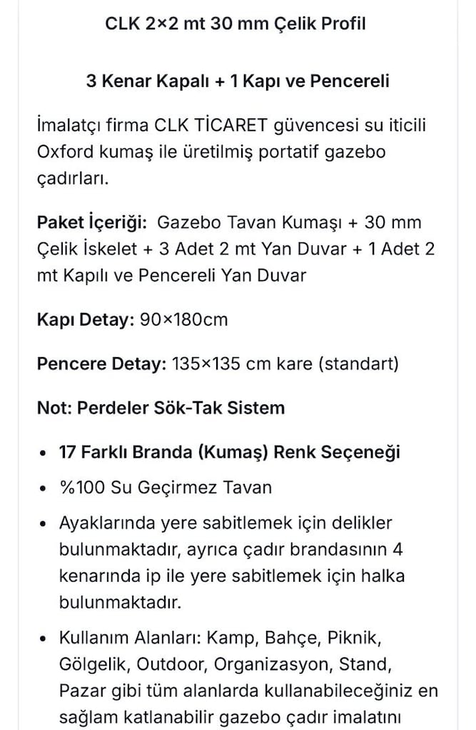2x2 CLK Alüminyum katlanabilir tente gazebo kamp çadırı - 6